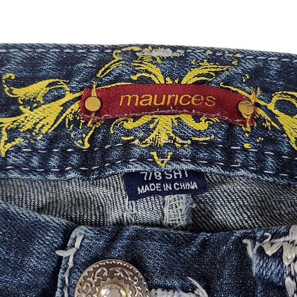 Maurices Thick Stitch Jeans Embroidered Women 7/8 34x31 Blue Bootcut Mid Rise * - Picture 3 of 15